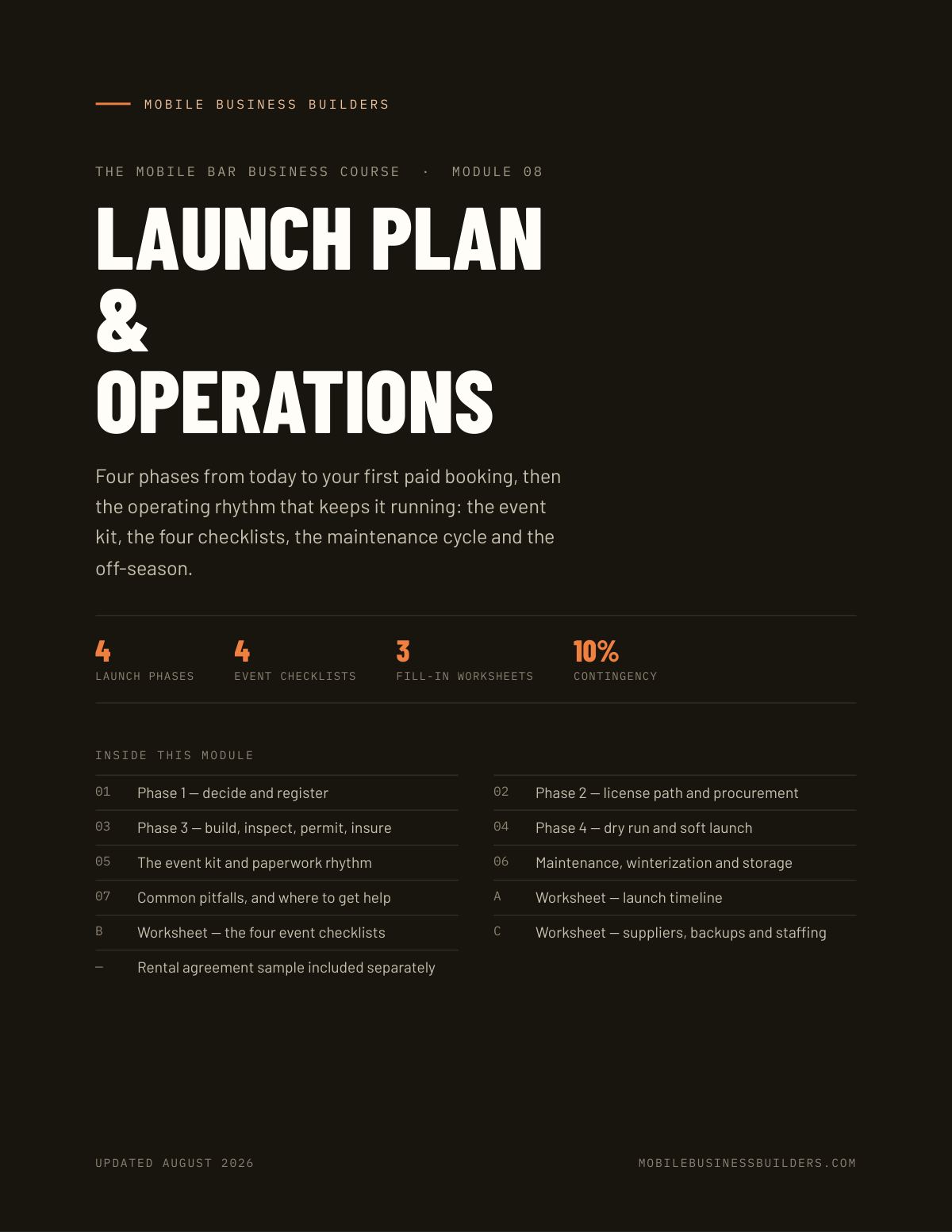 Cover of Mobile Bar Module 08 — Launch Plan & Operations