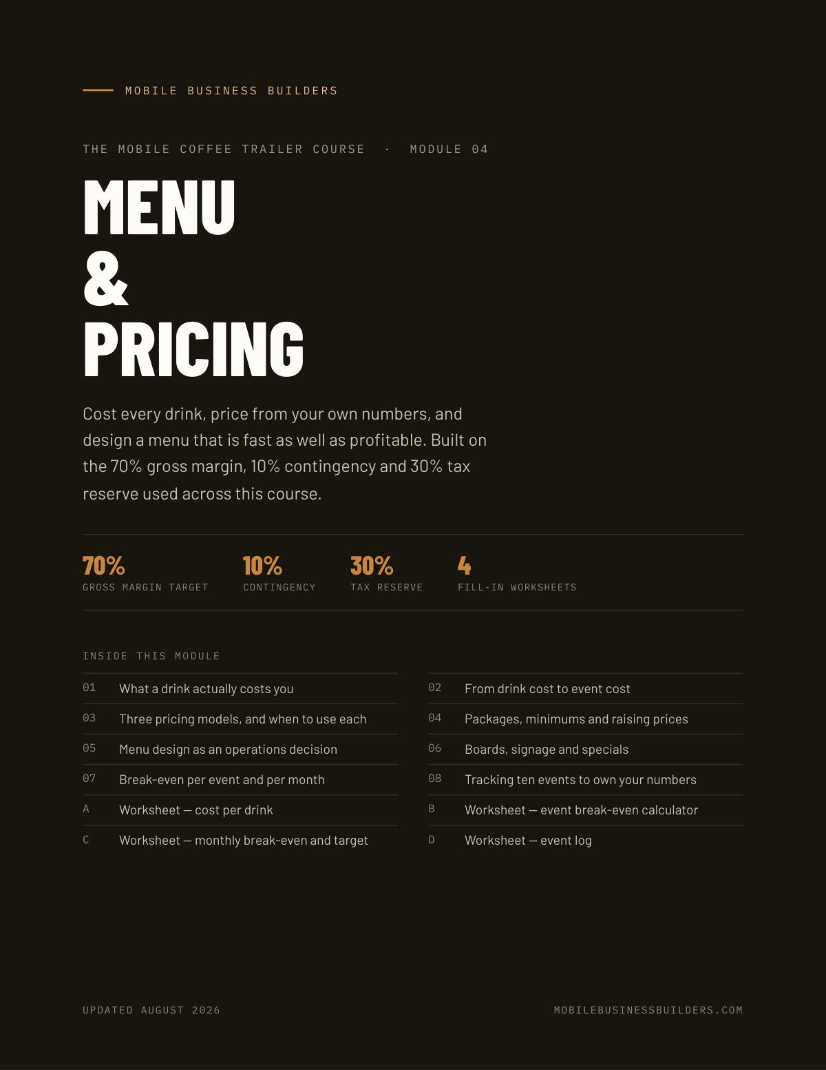 Cover of Mobile Coffee Module 04 — Menu & Pricing